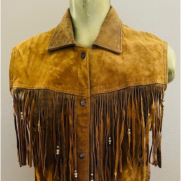 LEATHER RANCH Vintage 80’s SUEDE Western Beaded Leather VEST Size 1 - Picture 9 of 16
